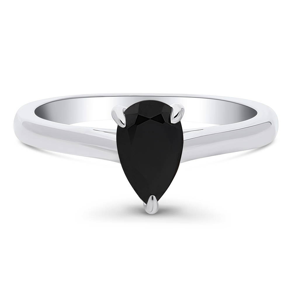 Solitaire Black Pear CZ Ring in Sterling Silver 0.8ct, 1 of 9