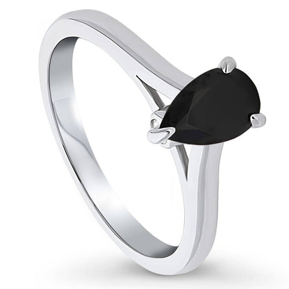 Solitaire 0.8ct Black Pear CZ Ring in Sterling Silver