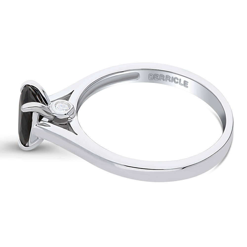 Angle view of Solitaire 0.8ct Black Pear CZ Ring in Sterling Silver, 5 of 9