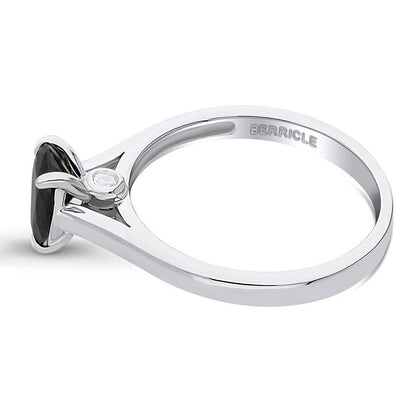 Solitaire 0.8ct Black Pear CZ Ring in Sterling Silver
