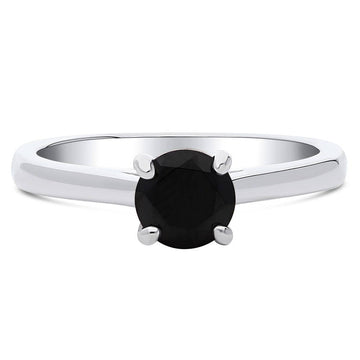 Solitaire Black Round CZ Ring in Sterling Silver 0.8ct