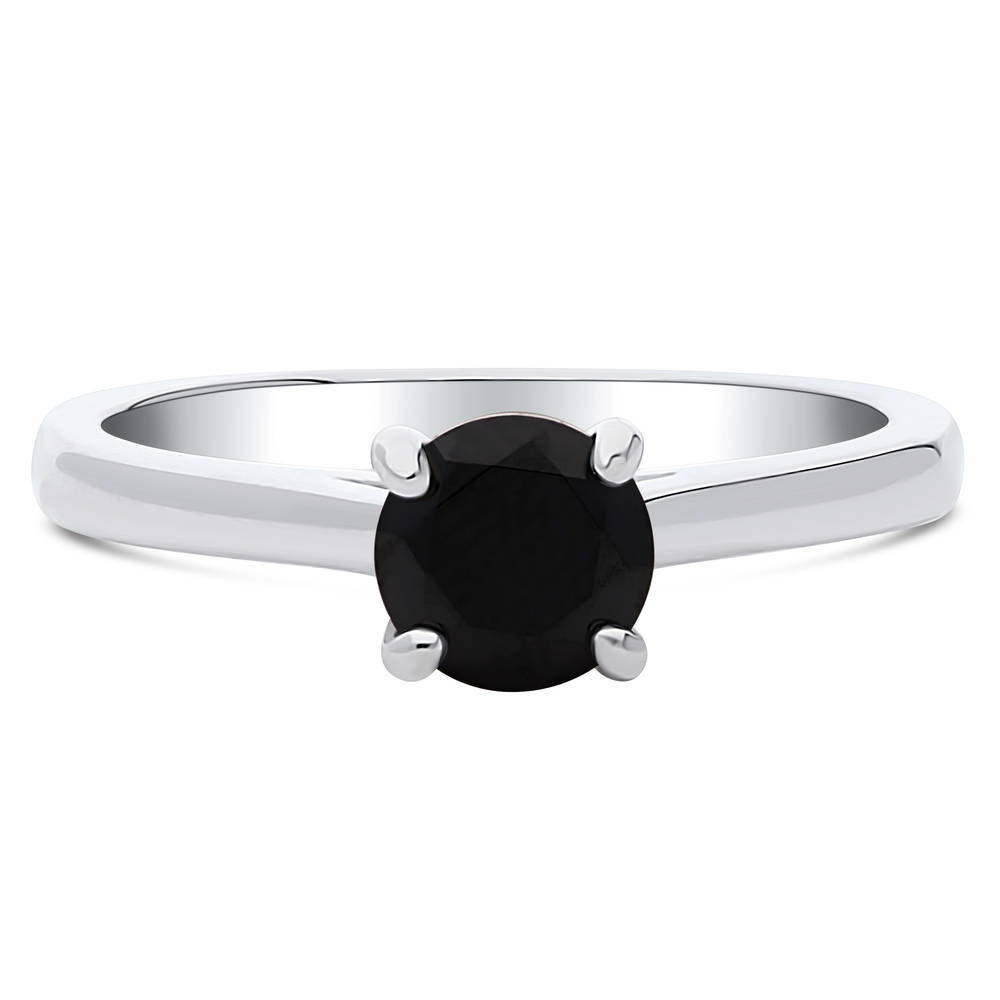 Solitaire 0.8ct Black CZ Ring in Sterling Silver, 1 of 8