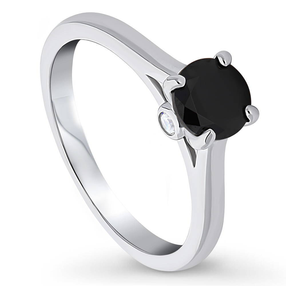 Solitaire 0.8ct Black CZ Ring in Sterling Silver