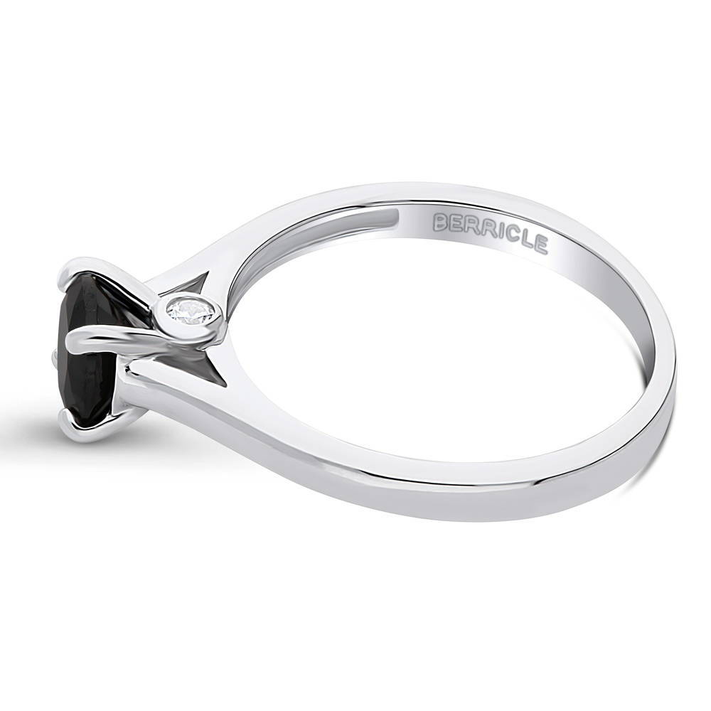 Angle view of Solitaire 0.8ct Black CZ Ring in Sterling Silver, 5 of 8