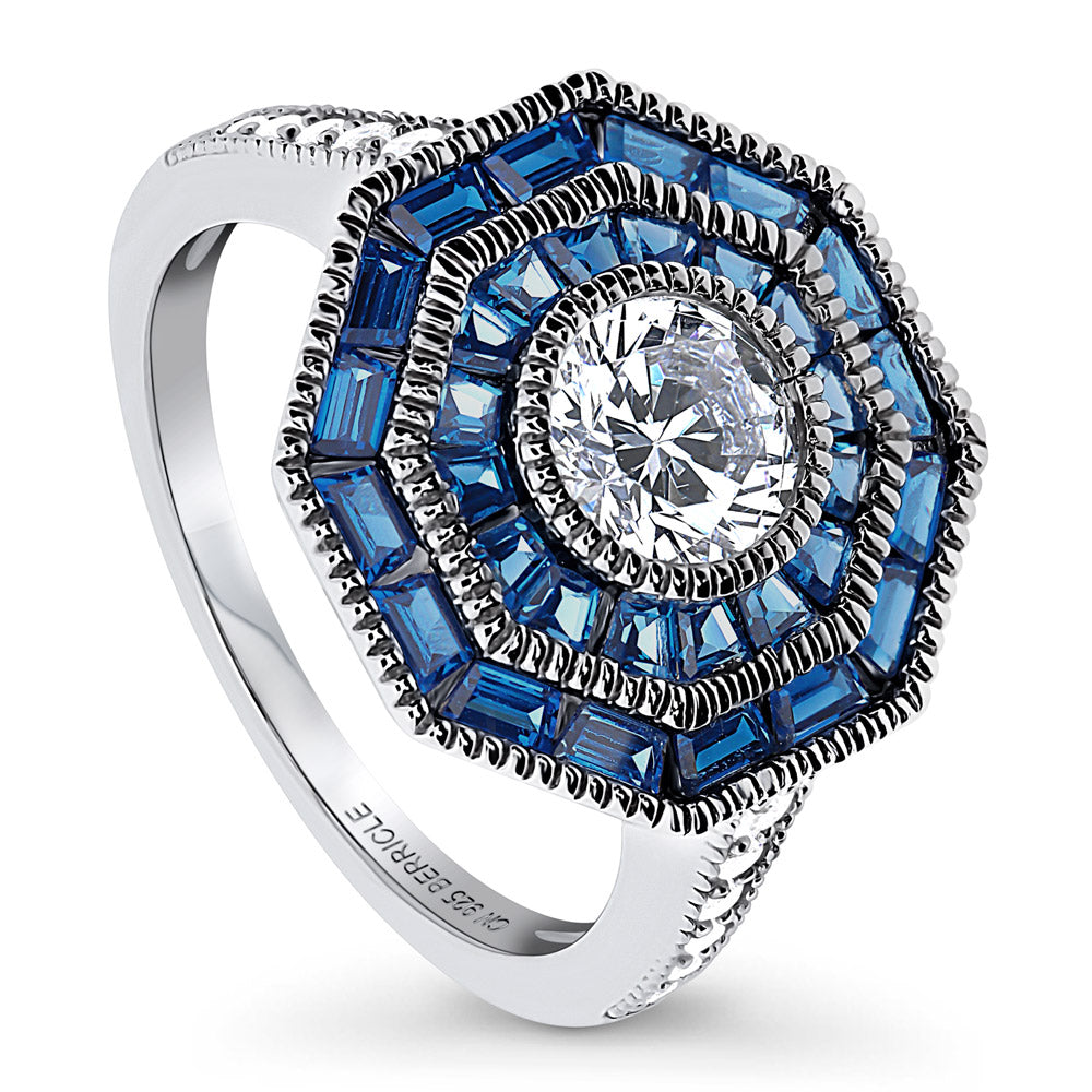 Front view of Halo Art Deco CZ Ring in Sterling Silver, 4 of 12
