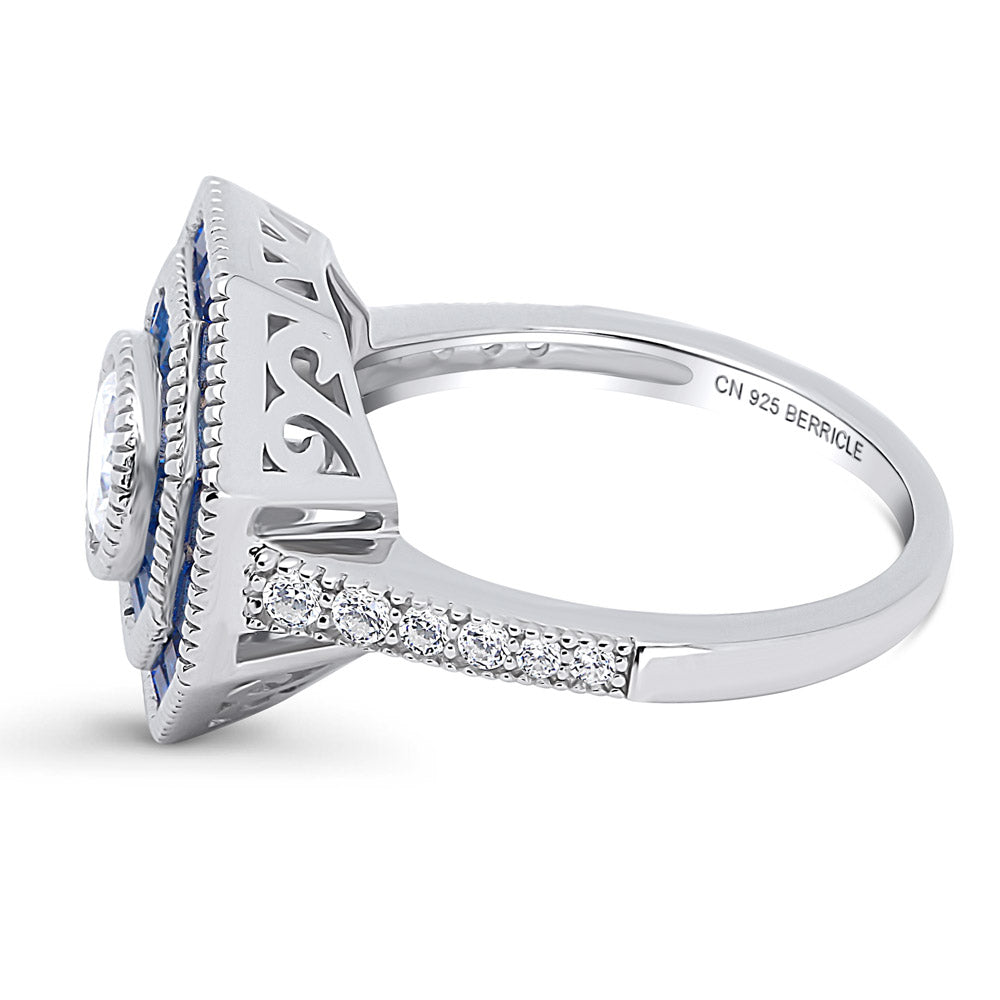 Angle view of Halo Art Deco Milgrain CZ Ring in Sterling Silver, 5 of 12