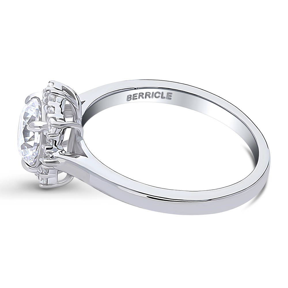 Angle view of Sunburst Halo CZ Ring in Sterling Silver, 5 of 8