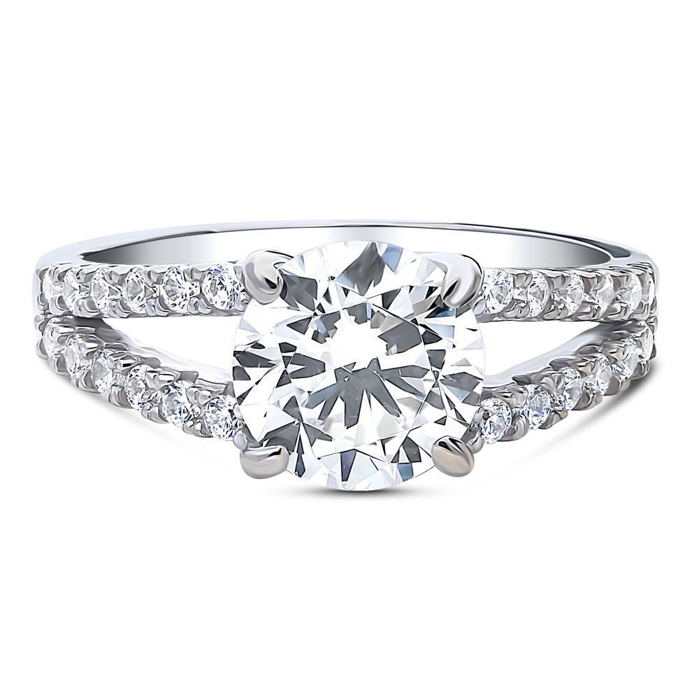 Solitaire 2ct Round CZ Split Shank Ring in Sterling Silver, 1 of 8