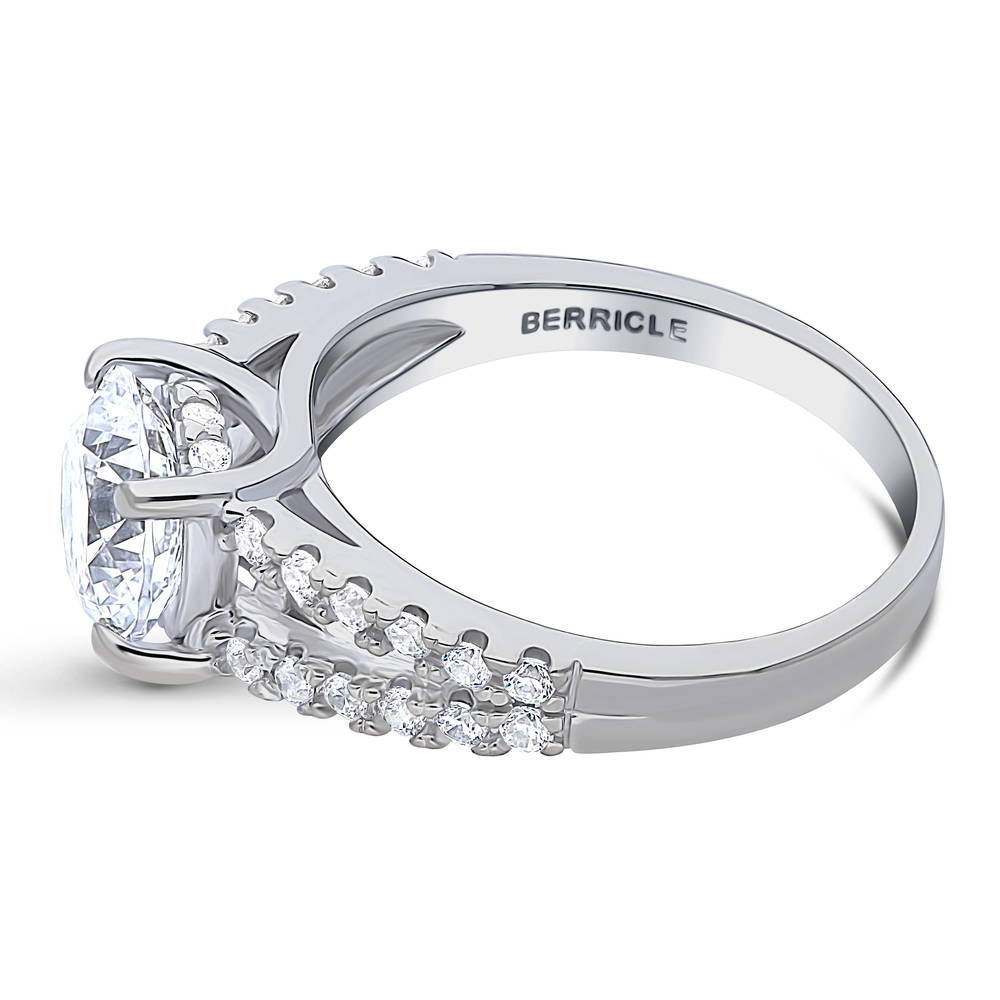 Angle view of Solitaire 2ct CZ Split Shank Ring in Sterling Silver, 5 of 8