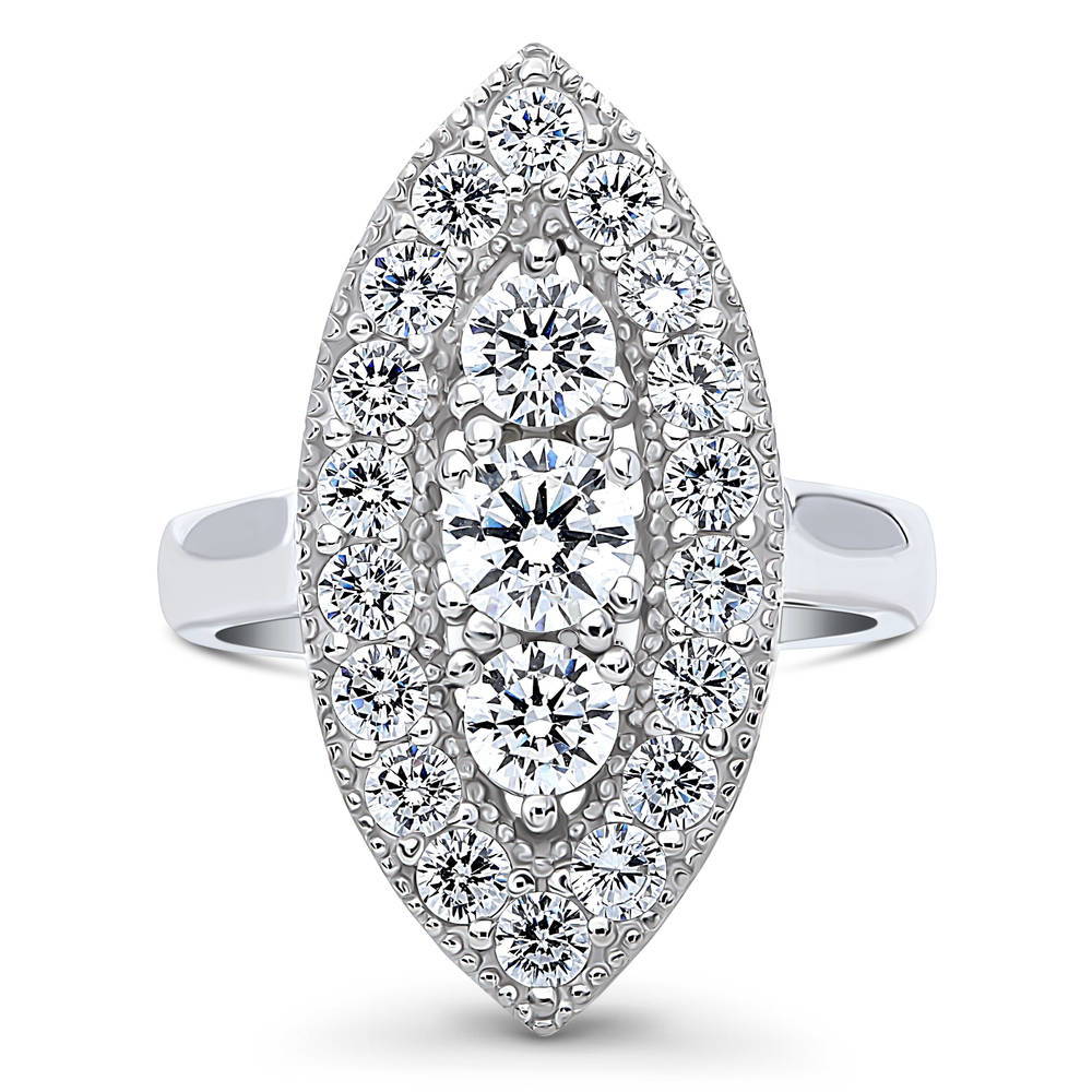 3-Stone Navette Milgrain Art Deco CZ Ring in Sterling Silver