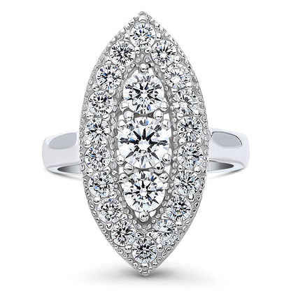 3-Stone Navette Milgrain Art Deco CZ Ring in Sterling Silver