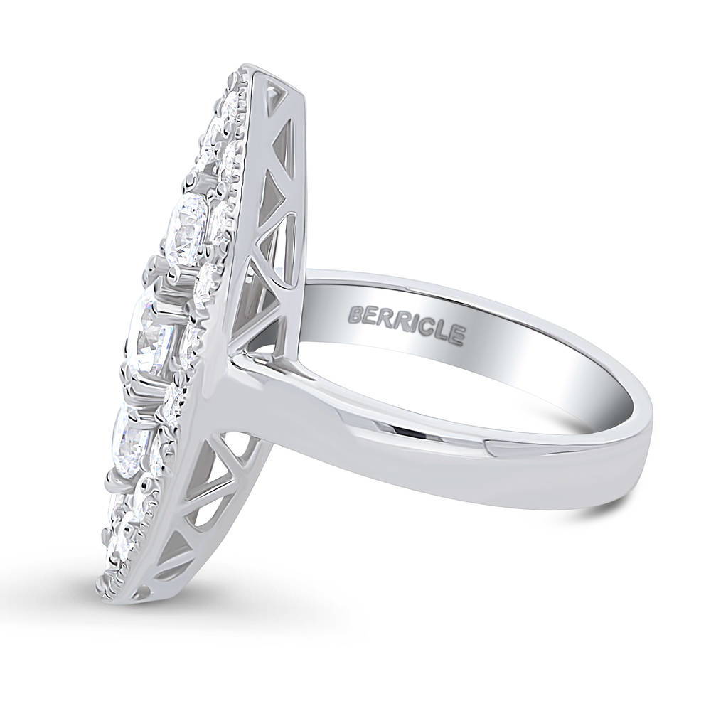 Angle view of 3-Stone Navette Milgrain Art Deco CZ Ring in Sterling Silver, 5 of 8