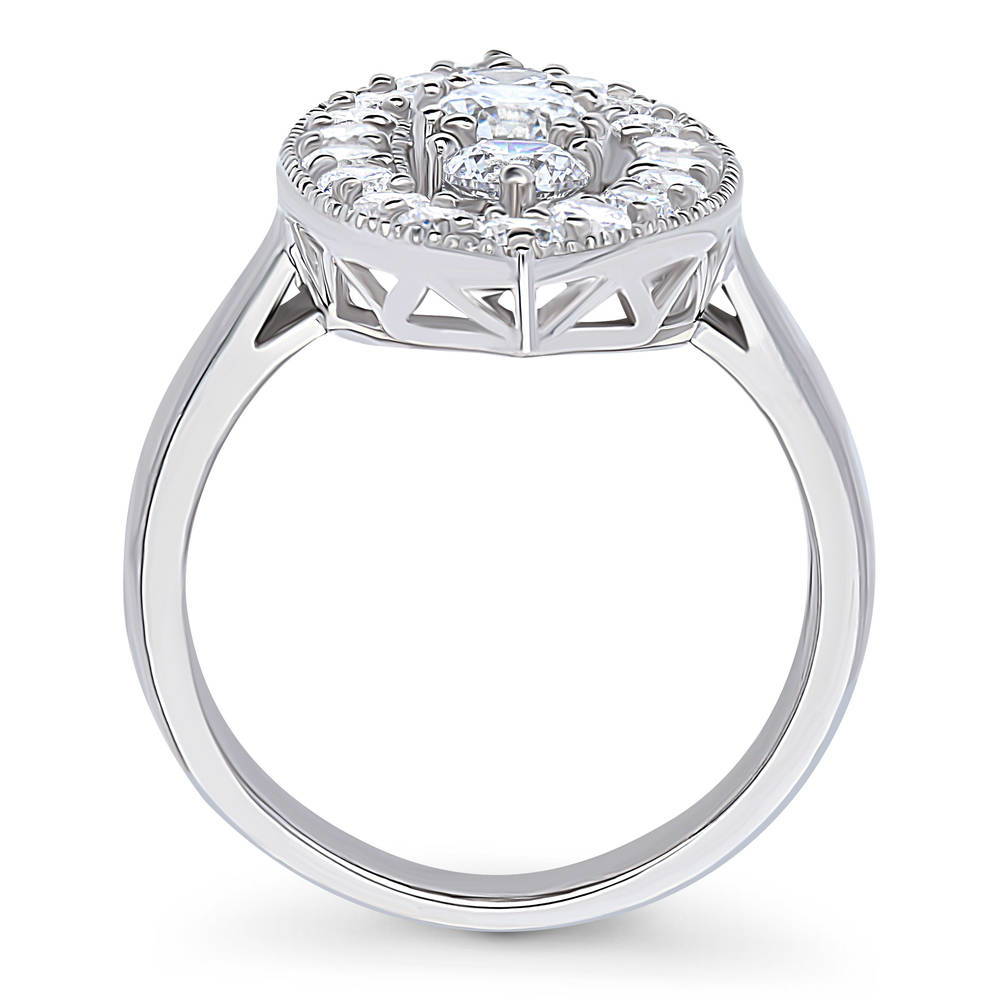 Alternate view of 3-Stone Navette Milgrain Art Deco CZ Ring in Sterling Silver, 7 of 8