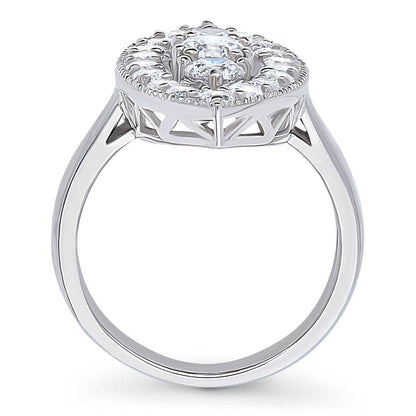 3-Stone Navette Milgrain Art Deco CZ Ring in Sterling Silver