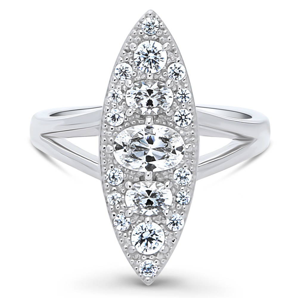 5-Stone Navette Art Deco CZ Split Shank Ring in Sterling Silver, 1 of 8