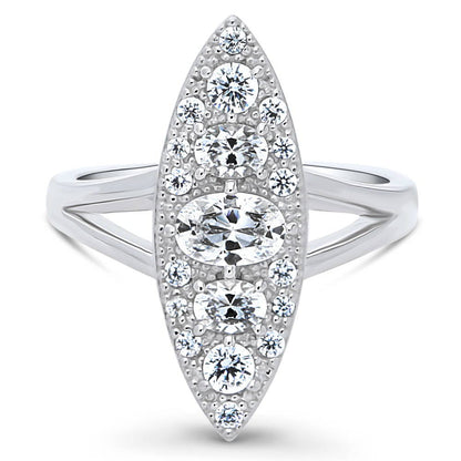 5-Stone Navette Art Deco CZ Split Shank Ring in Sterling Silver