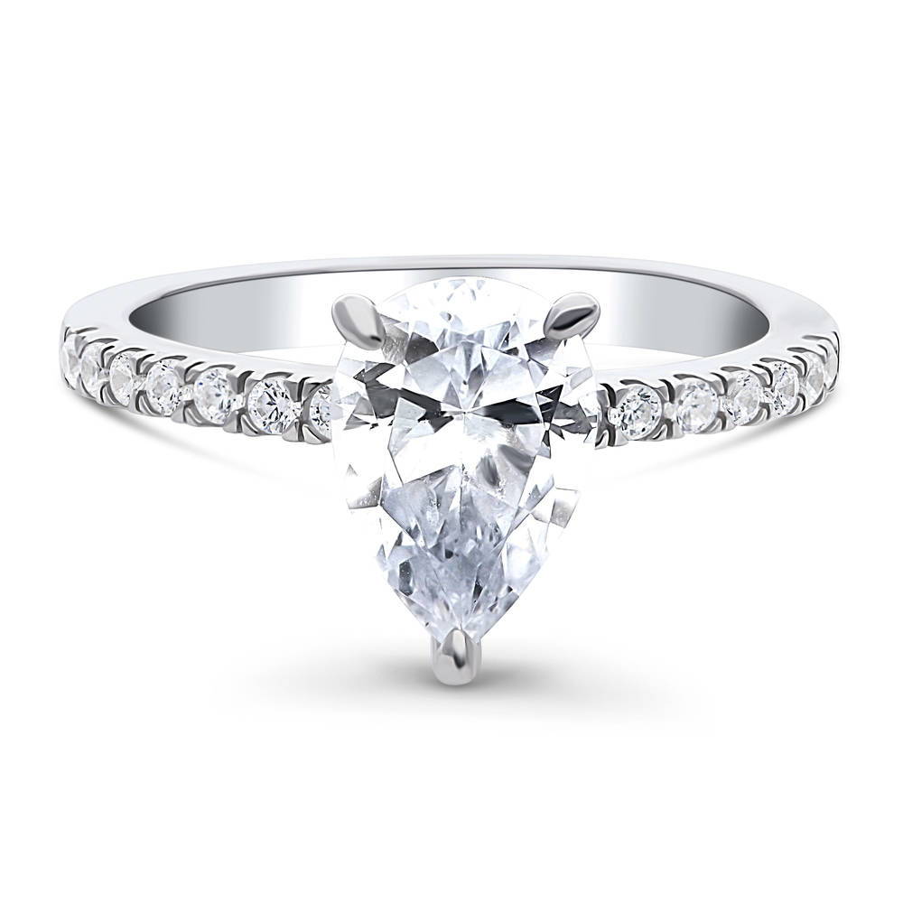 Solitaire Hidden Halo 1.8ct Pear CZ Ring in Sterling Silver, 1 of 8