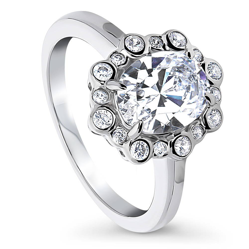 Front view of Bubble Halo CZ Ring in Sterling Silver, 4 of 8