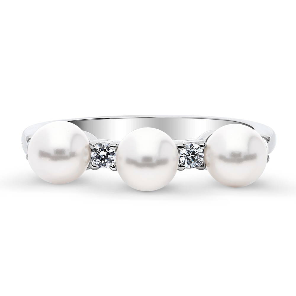 Ball Bead Imitation Pearl Ring in Sterling Silver, 1 of 8