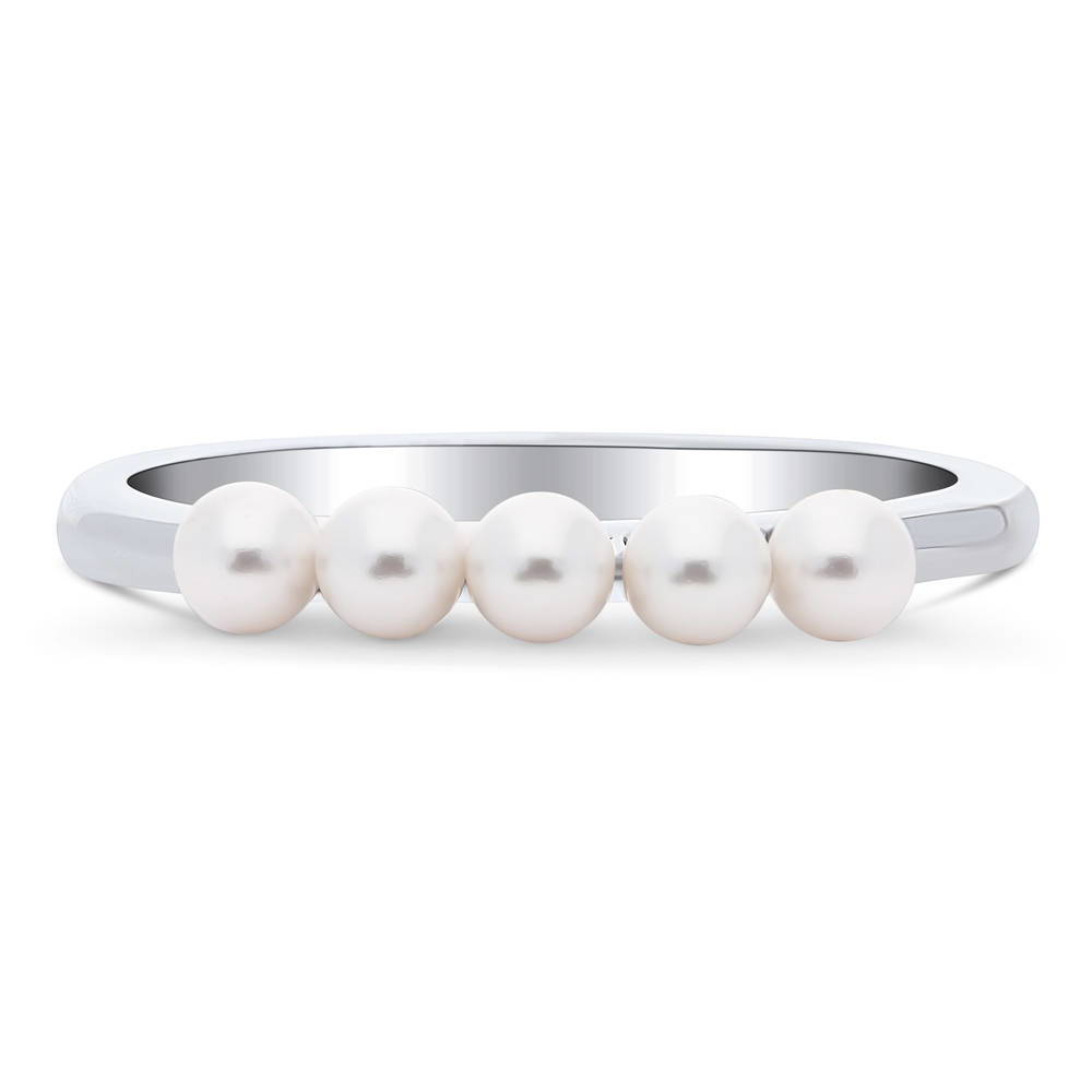 5-Stone Bead Imitation Pearl Stackable Band in Sterling Silver, 1 of 8