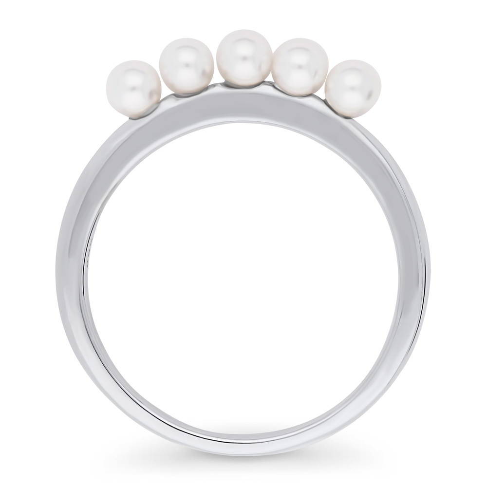 5-Stone Ball Bead Imitation Pearl Stackable Band in Sterling Silver