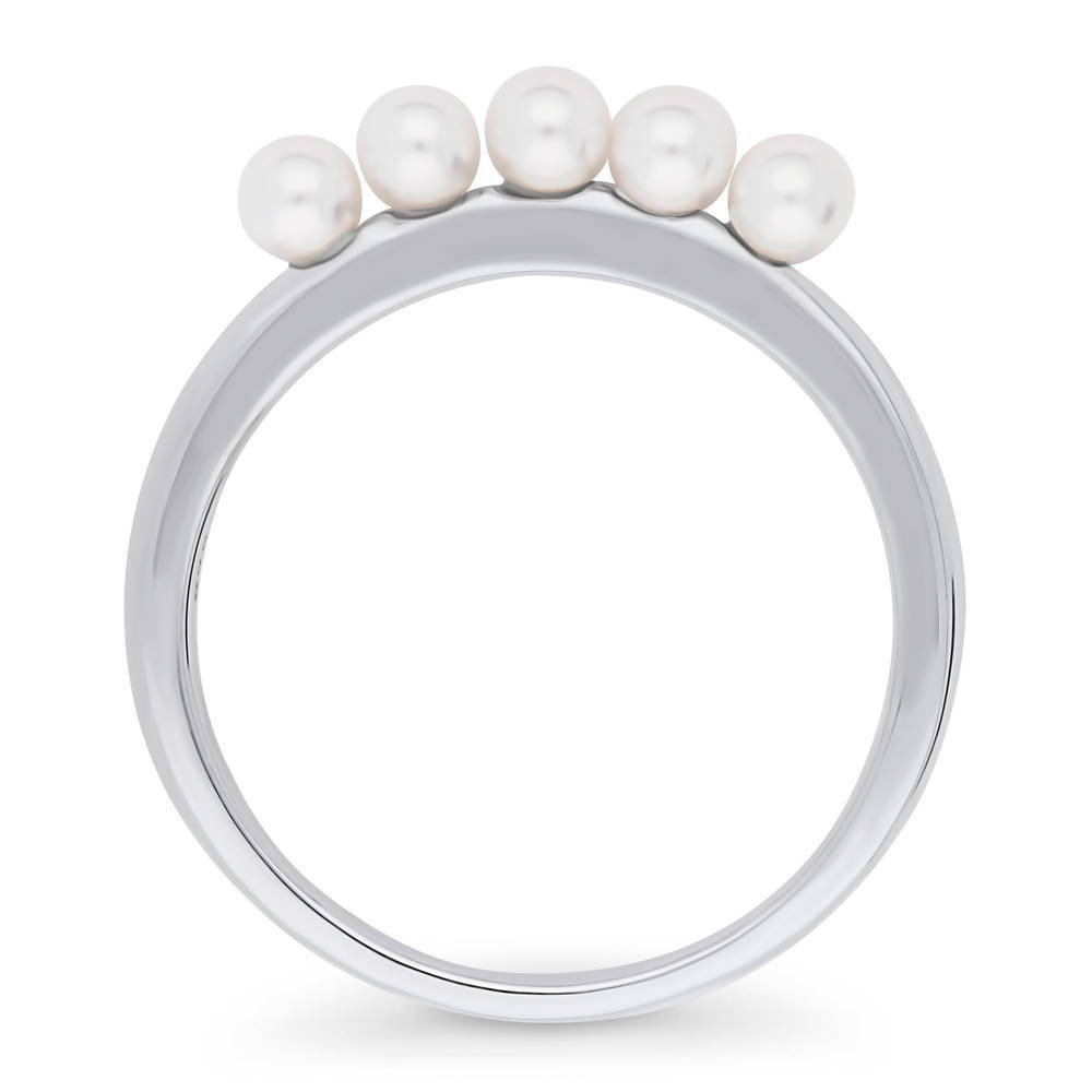 Alternate view of 5-Stone Bead Imitation Pearl Stackable Band in Sterling Silver, 7 of 8