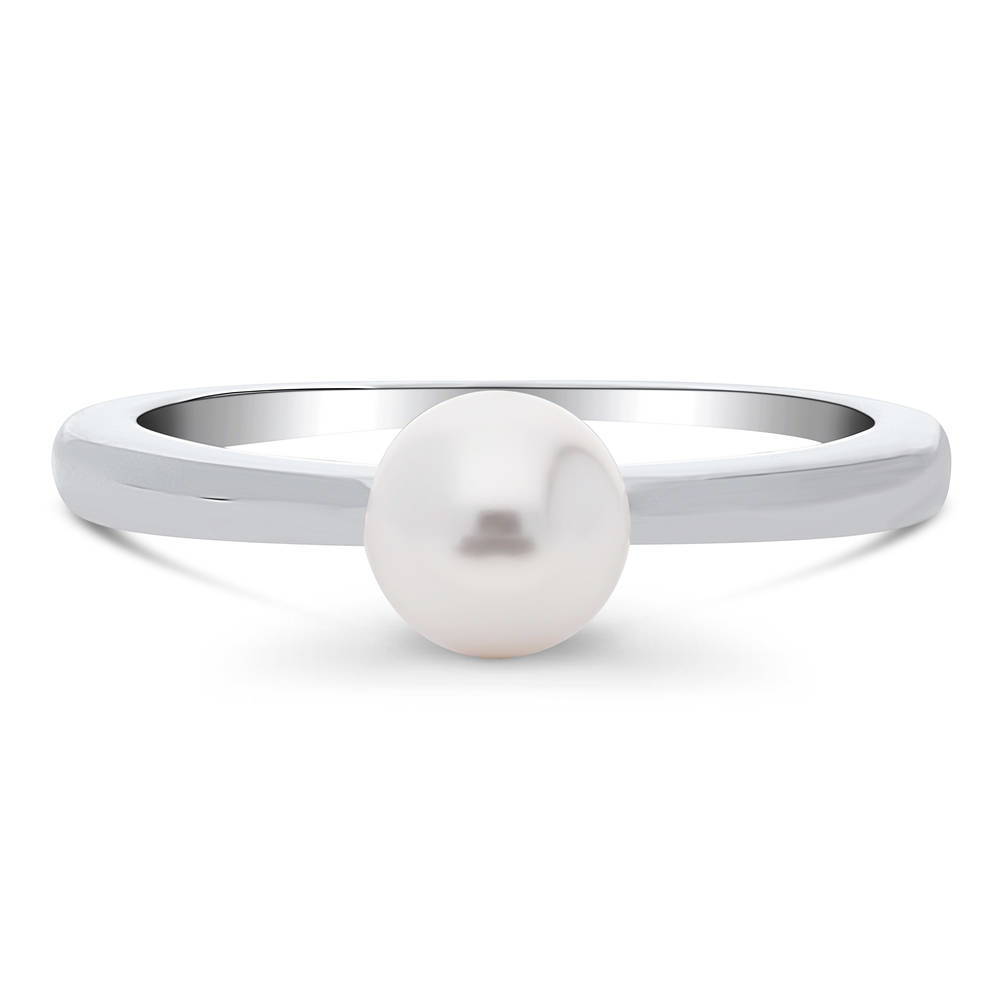 Solitaire Imitation Pearl Ring in Sterling Silver, 1 of 7