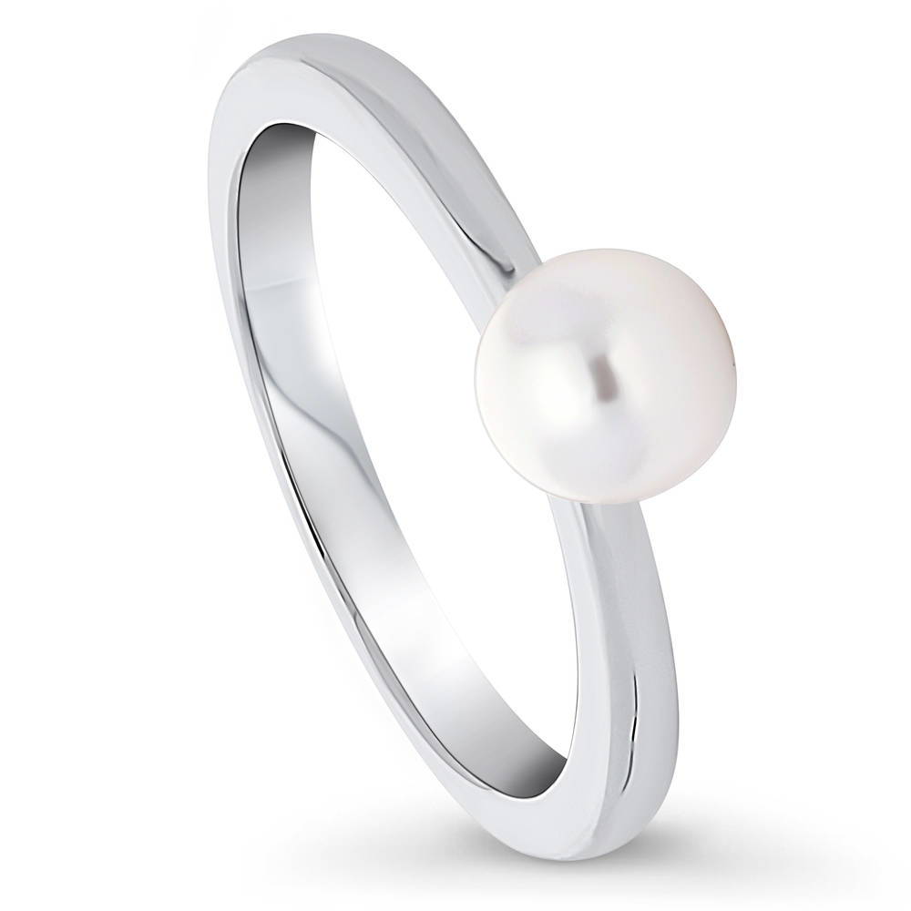 Front view of Solitaire Imitation Pearl Ring in Sterling Silver, 4 of 7