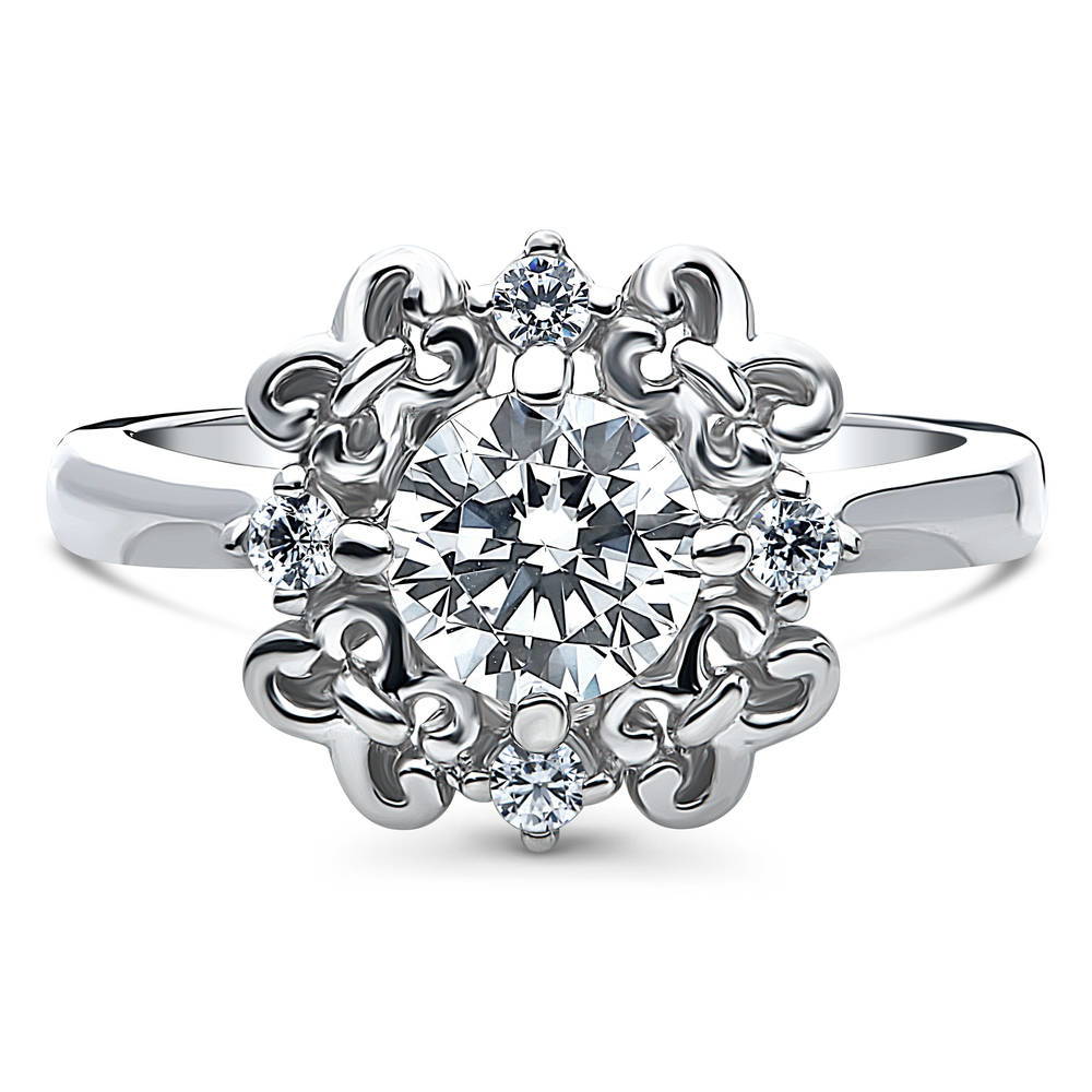 Flower Solitaire CZ Ring in Sterling Silver