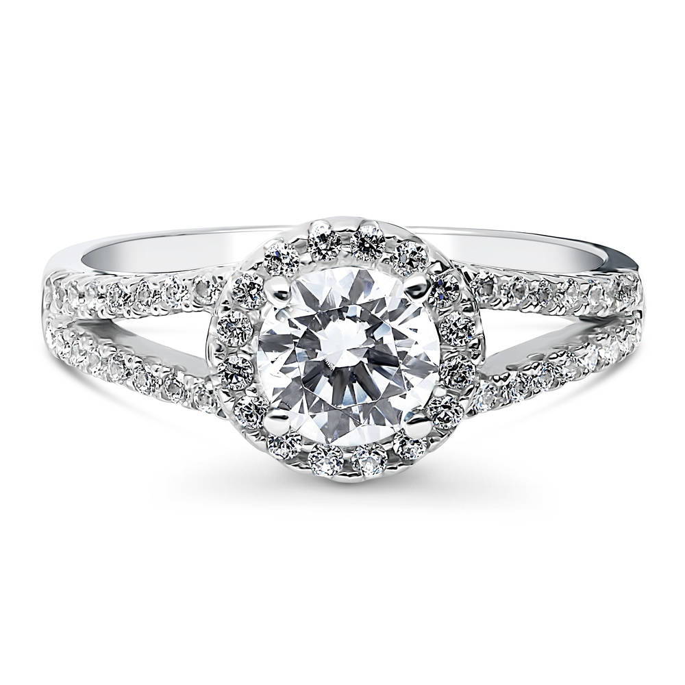 Halo CZ Split Shank Ring in Sterling Silver, 1 of 11