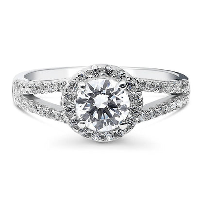 Halo CZ Split Shank Ring in Sterling Silver