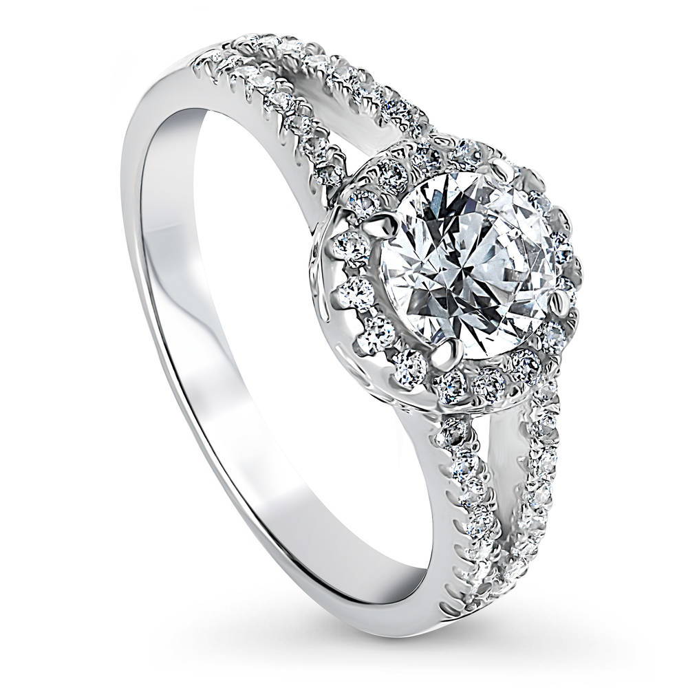 Front view of Halo CZ Split Shank Ring in Sterling Silver, 4 of 11
