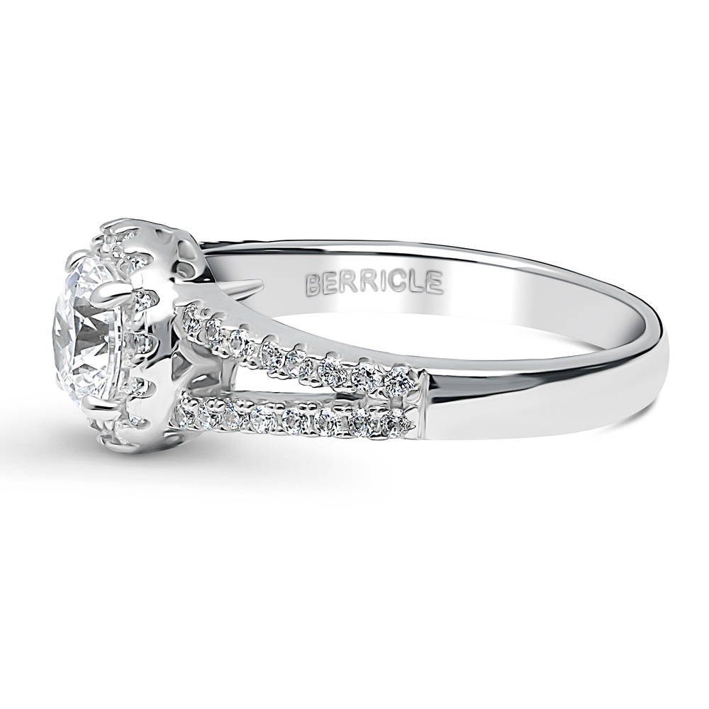 Angle view of Halo CZ Split Shank Ring in Sterling Silver, 5 of 11