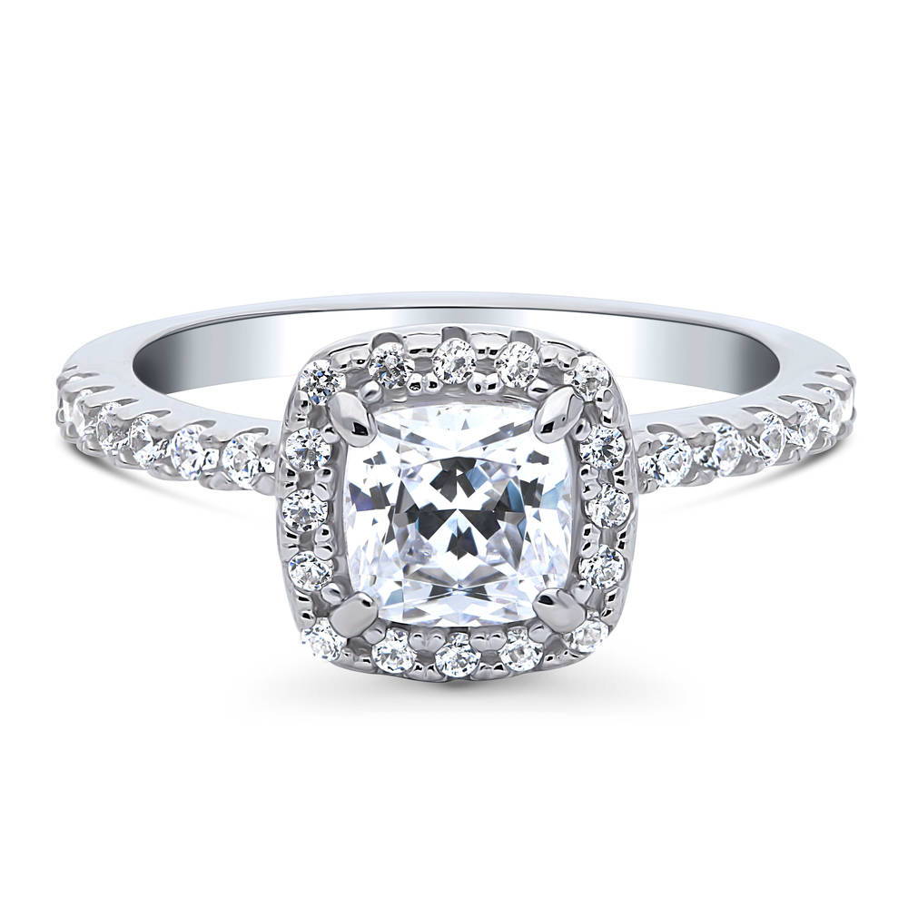 Halo Cushion Cut CZ Ring in Sterling Silver, 1 of 11