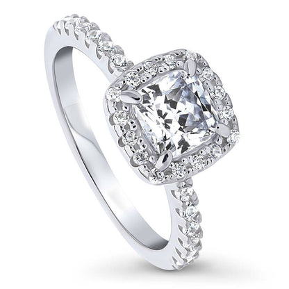 Halo Cushion Cut CZ Ring in Sterling Silver