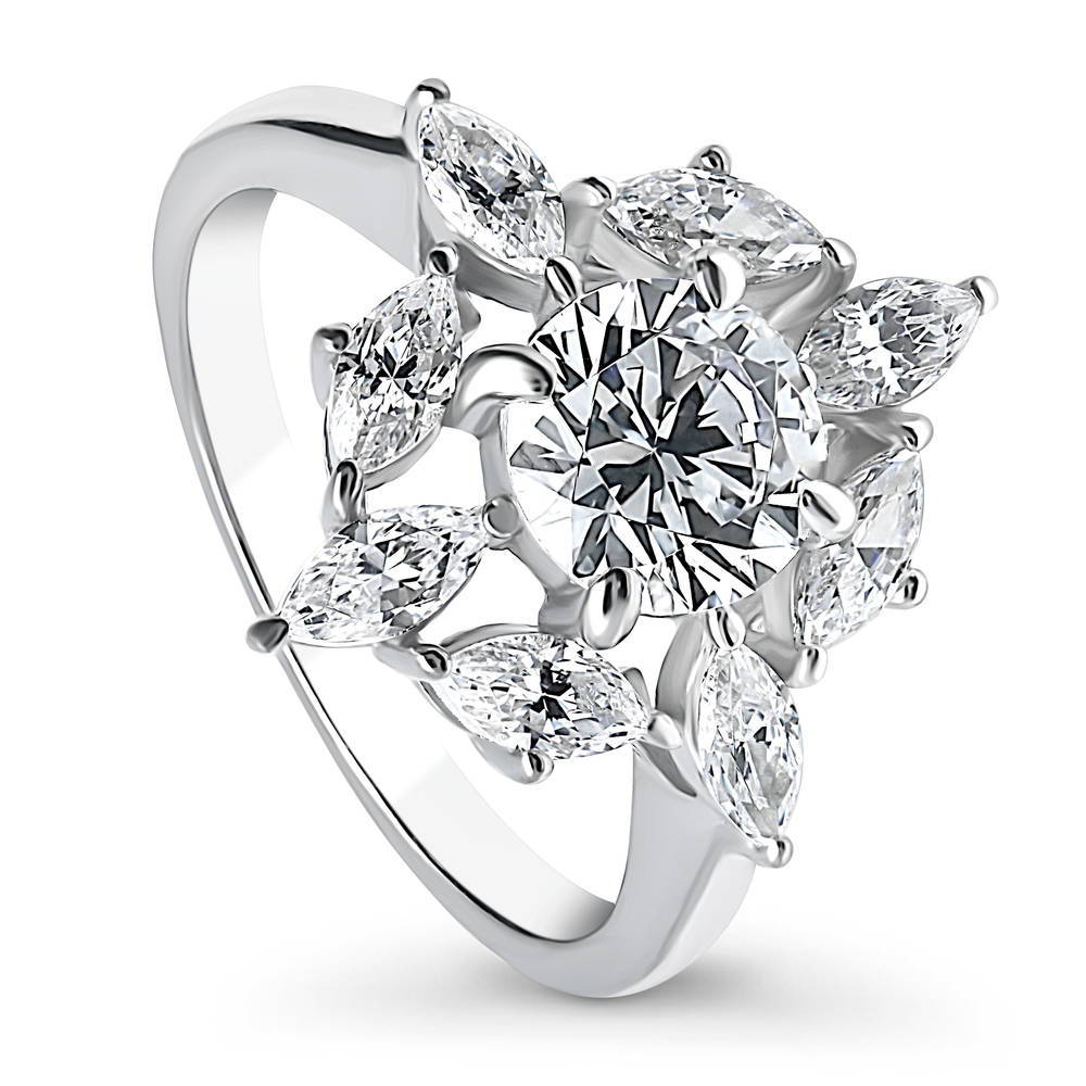 Front view of Solitaire Art Deco 1.25ct Round CZ Statement Ring in Sterling Silver