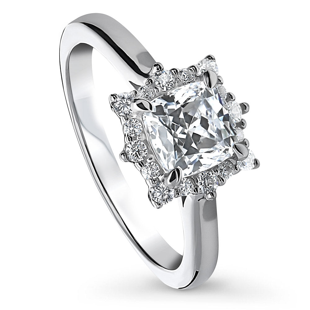 Front view of Sunburst Halo CZ Ring in Sterling Silver, 4 of 8