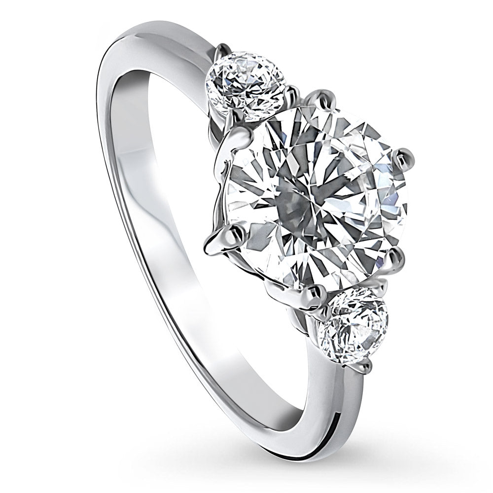 Front view of 3-Stone 2ct CZ Ring in Sterling Silver, 4 of 12