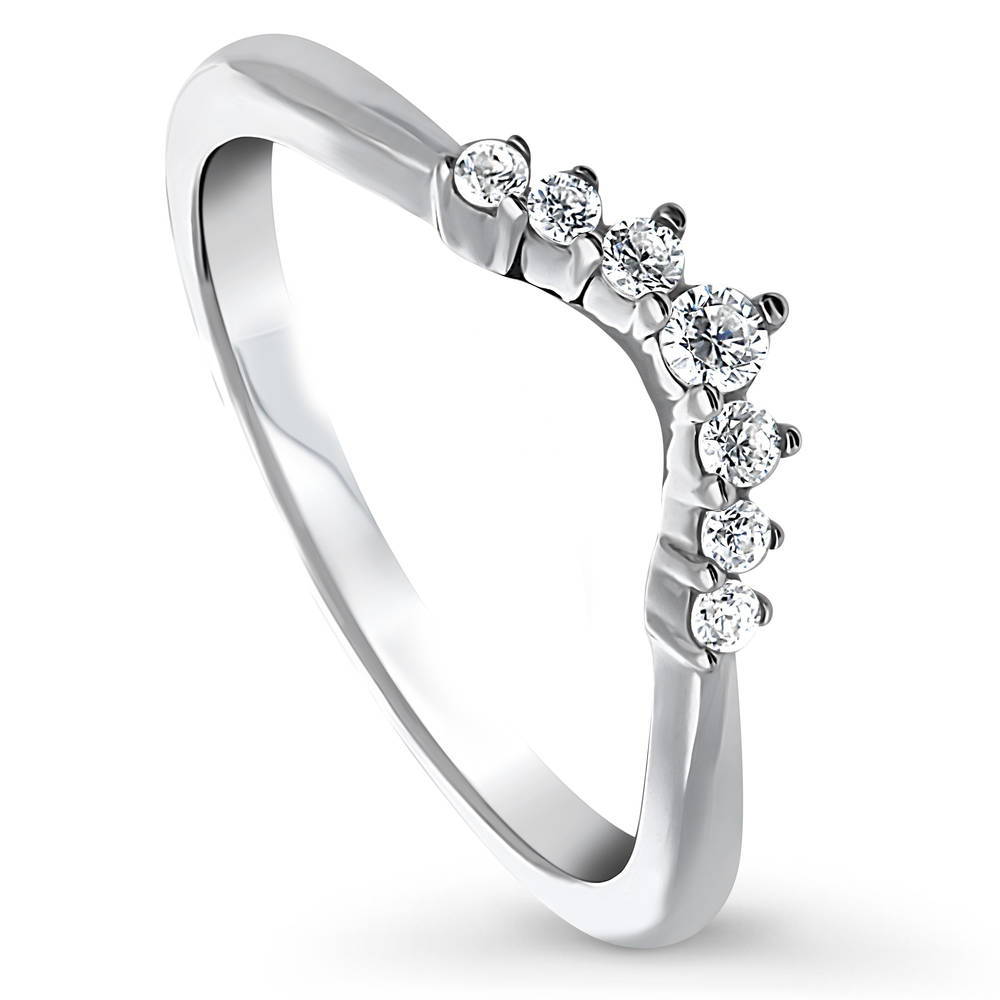 Front view of Wishbone 7-Stone CZ Curved Band in Sterling Silver