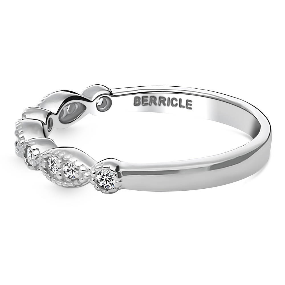 Milgrain Art Deco Crown Set CZ Eternity Ring in Sterling Silver