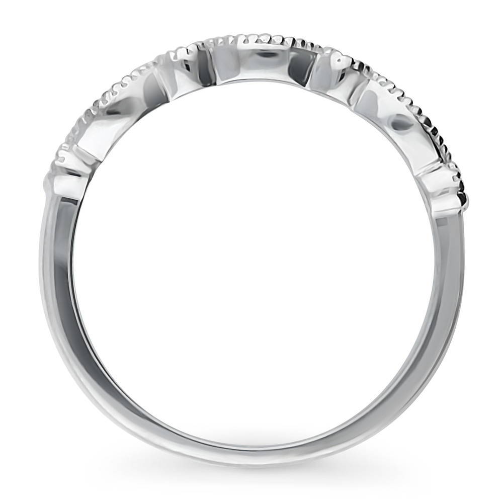 Milgrain Art Deco Crown Set CZ Half Eternity Ring in Sterling Silver