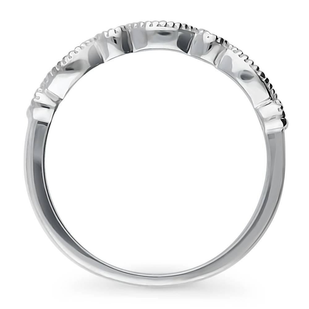 Alternate view of Milgrain Art Deco Crown Set CZ Half Eternity Ring in Sterling Silver, 7 of 11