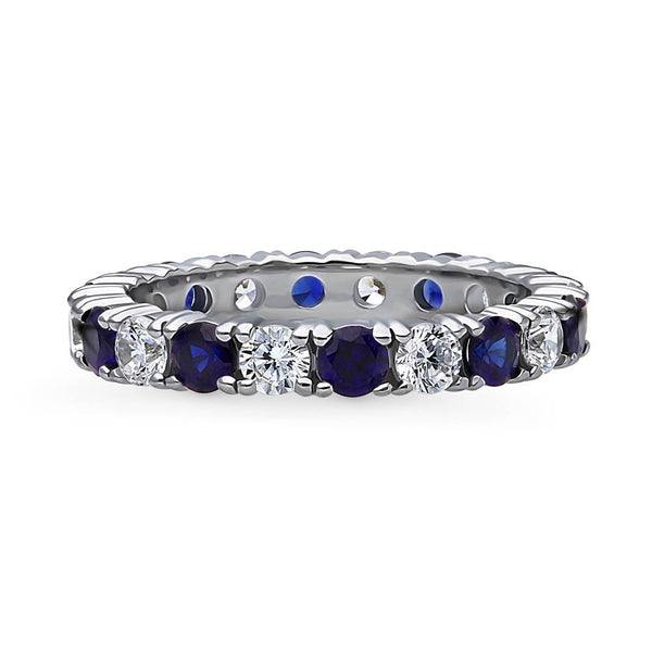 Silver Simulated Blue Sapphire CZ Wedding Eternity Ring