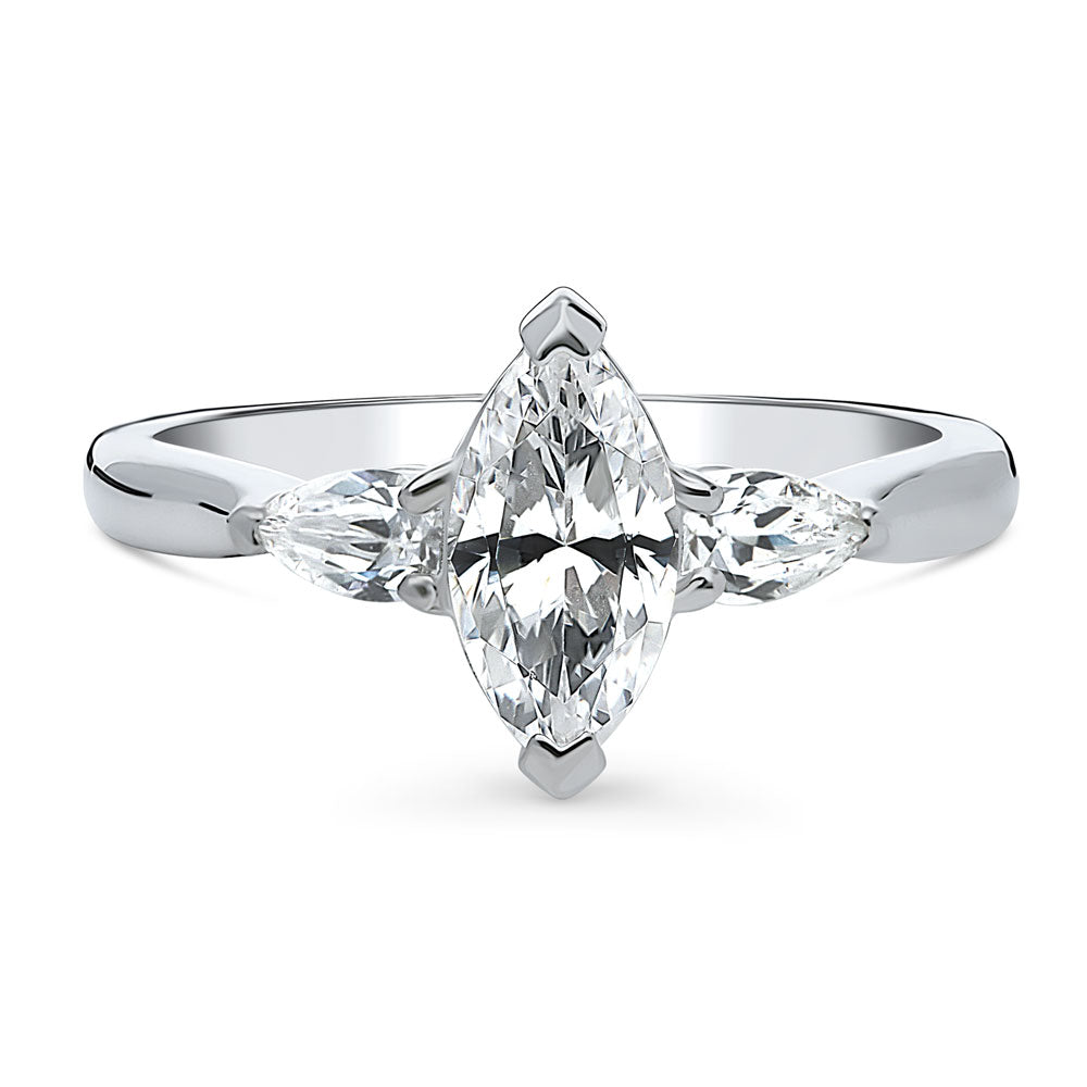 3-Stone 1ct Marquise CZ Ring in Sterling Silver, 1 of 9