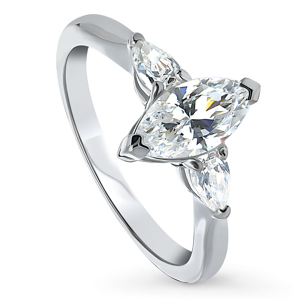 Front view of 3-Stone Marquise CZ Ring in Sterling Silver, 4 of 9