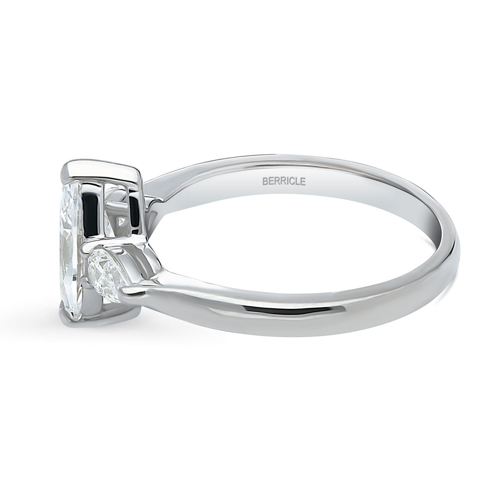 Angle view of 3-Stone 1ct Marquise CZ Ring in Sterling Silver, 5 of 9