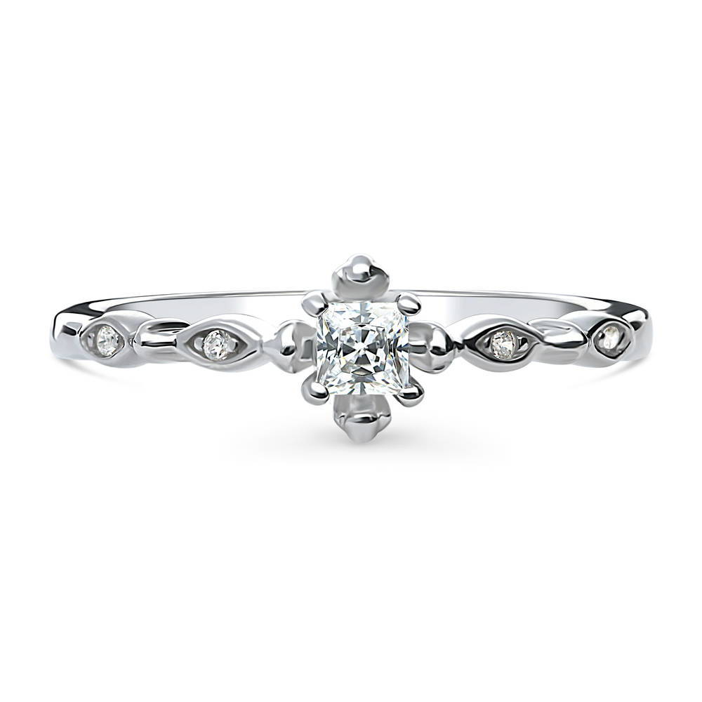 Solitaire Bead Princess CZ Ring in Sterling Silver 0.18ct