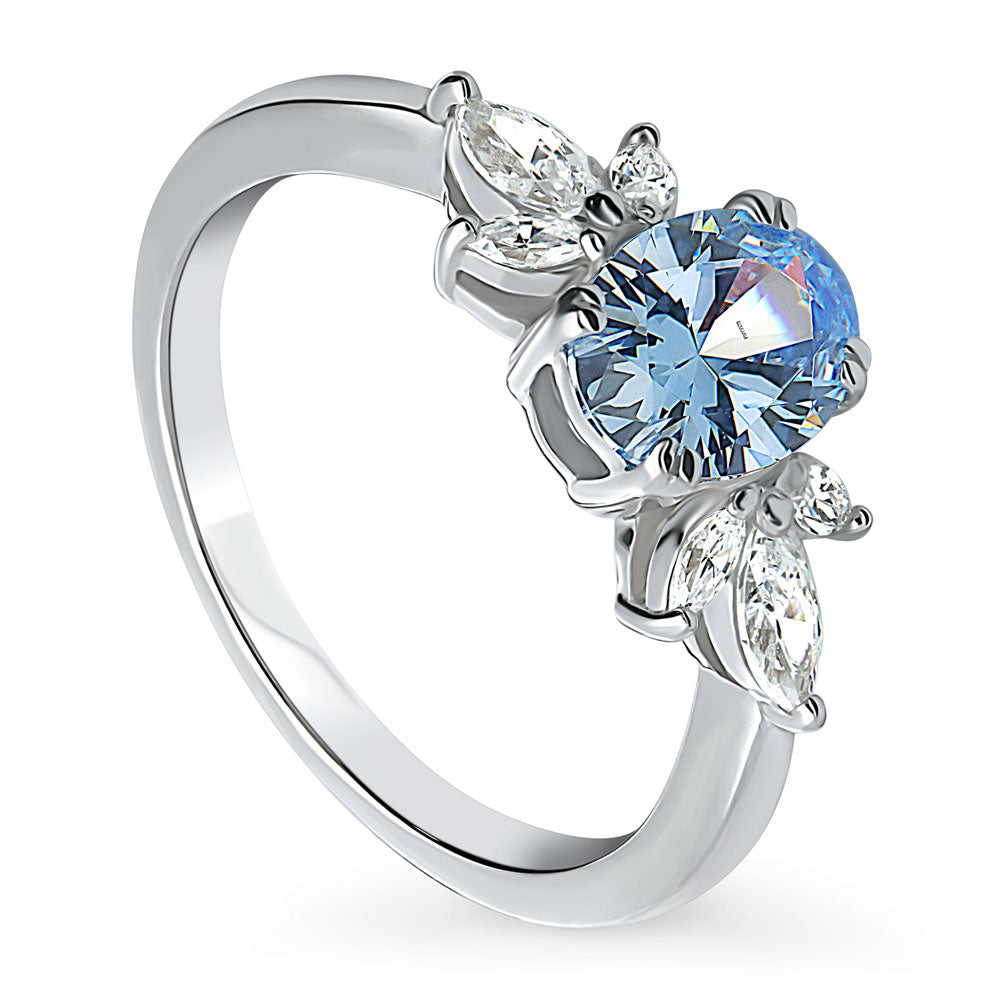 Flower Blue CZ Ring in Sterling Silver