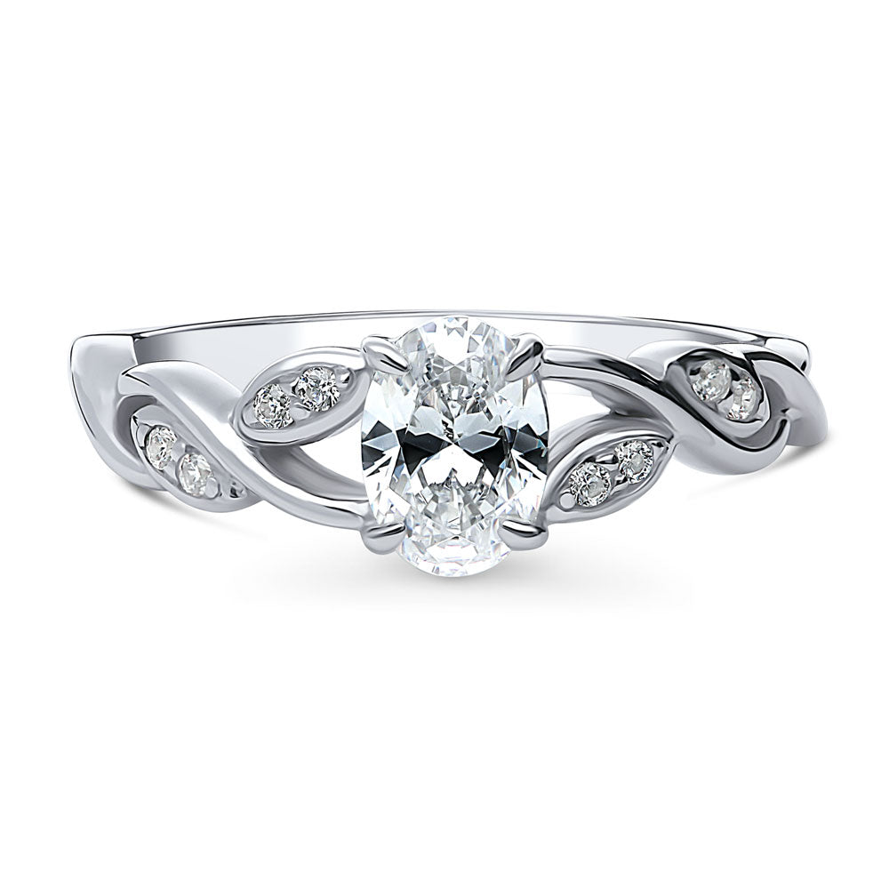 Leaf Solitaire CZ Ring in Sterling Silver