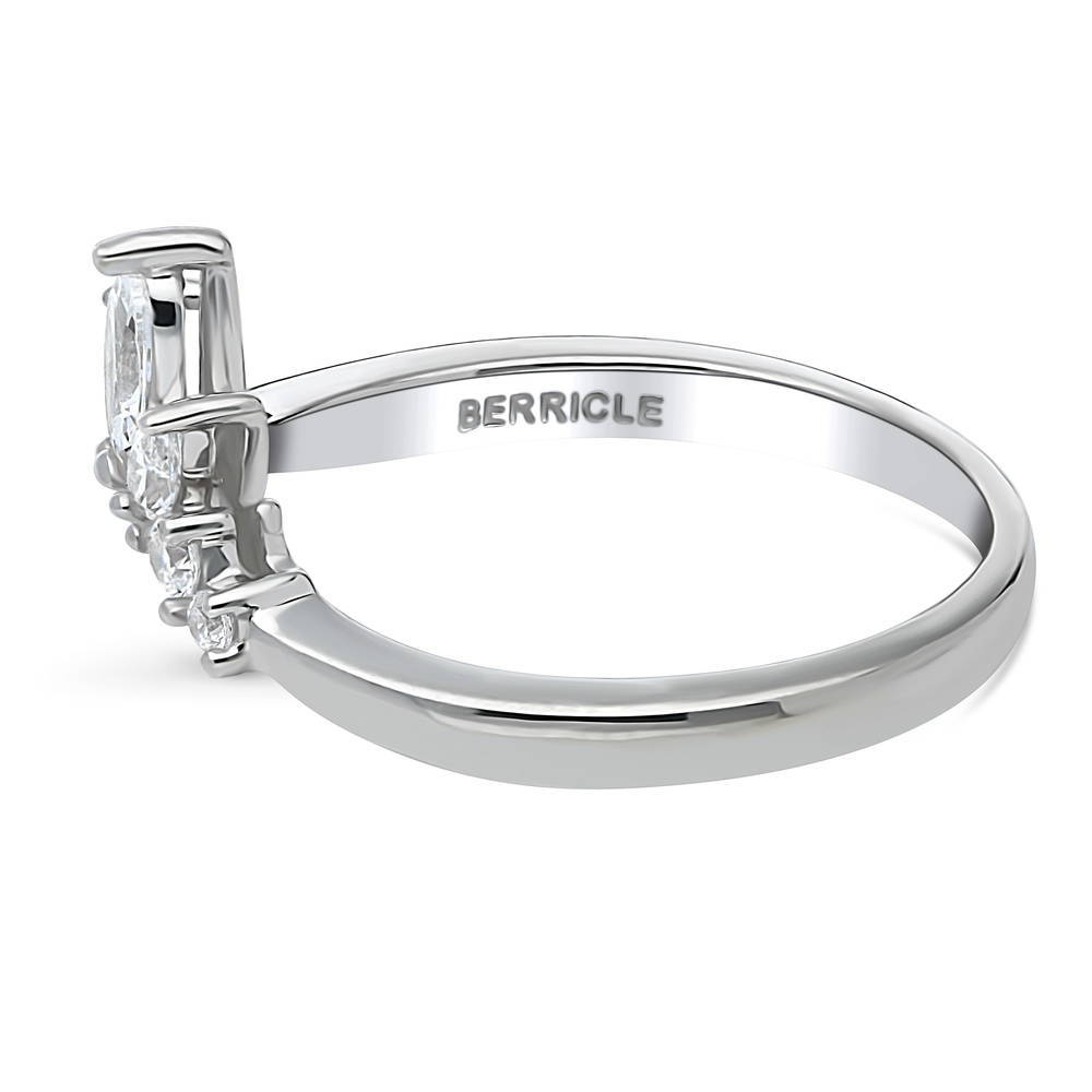 Angle view of Flower 7-Stone Wishbone CZ Band in Sterling Silver, 5 of 10